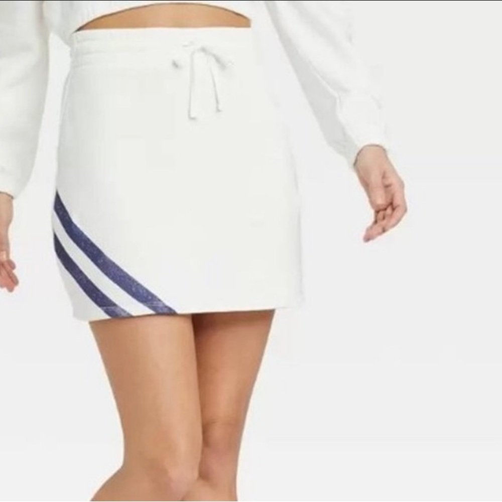 Grayson Threads White Mini Skirt with Blue Stripes